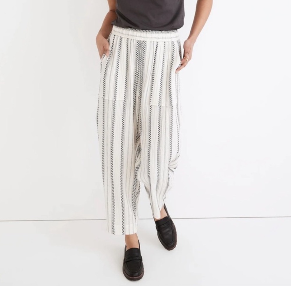 MADEWELL GAUZY COTTON PULL ON BALLOON PANTS CREAM BLACK WITH POCKETS SIZE  3X